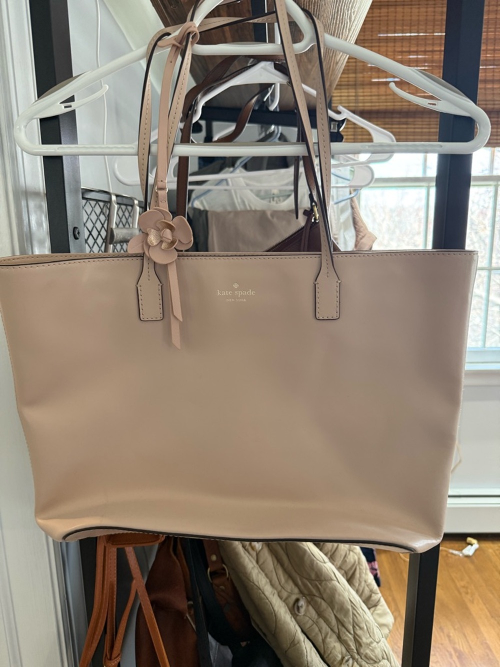 kate spade Blush Pink Leather Tote with Floral Charm